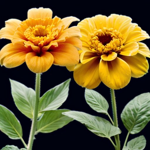 Две разновидности бархатцев в ярком саду: кустистые желто-оранжевые цветы слева и элегантные вертикальные цветы справа.