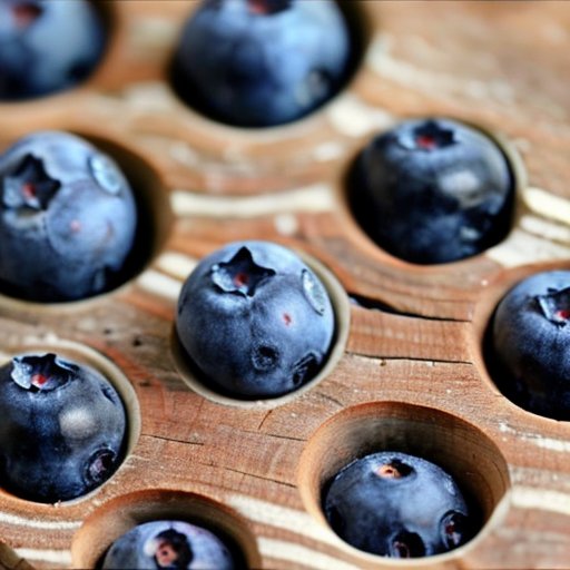 Крупный план семян черники на деревянной поверхности с несколькими свежими ягодами рядом.