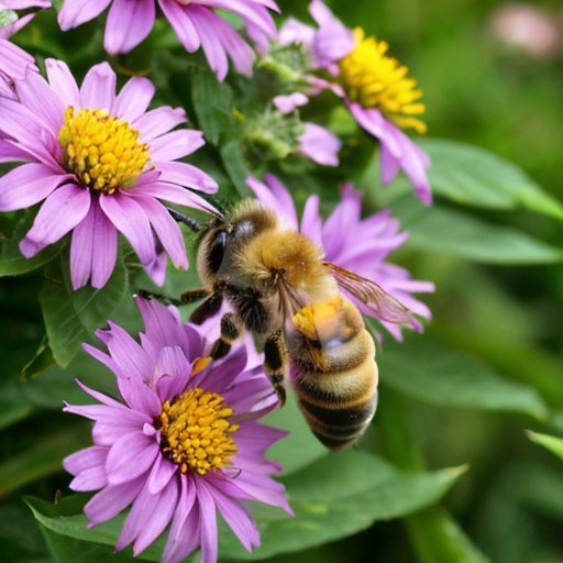 Цветущий сад с разнообразными цветами и пчелами, подчеркивающий важность пчел для экосистемы.