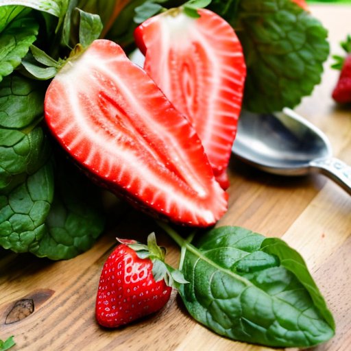 Свежая клубника и шпинат на деревянной доске для приготовления здорового блюда.