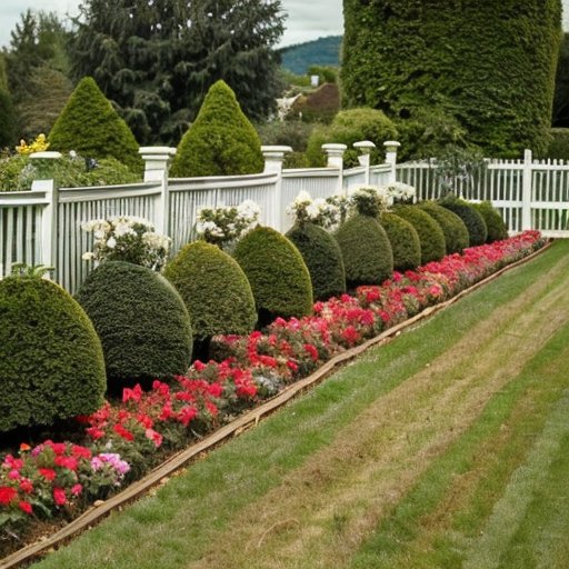 Сад с овощными грядками, фруктовыми деревьями и цветами, покрытыми соломой.