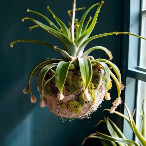 Яркий Тилландсия уснеевидная в светлом интерьере с элементами ухода.