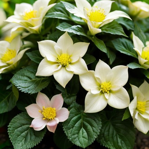 Садовая сцена с инструментами, гортензиями в воде и солнечным теплицей.