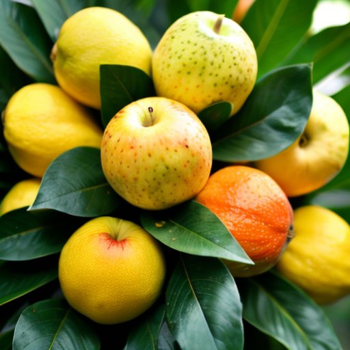 Яркое изображение фруктов актинидии в корзине с различными сортами на фоне зелёных листьев в солнечном саду.