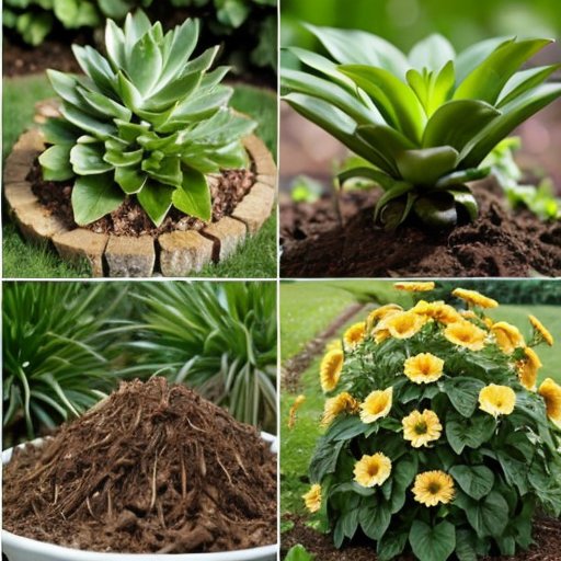 Сад с компостом и торфом, показывающий различия в текстуре и цвете.