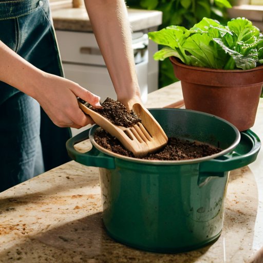 Яркая кухня с нарезанным качаном капусты, горшками с землёй, контейнерами для воды и садовыми инструментами.