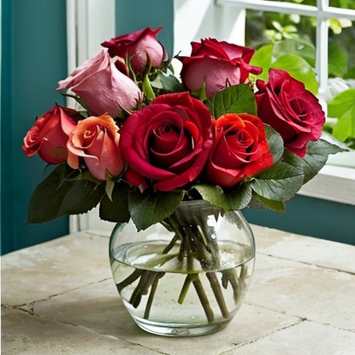 Стеклянная ваза с розой, садовые инструменты и солнечное окно.