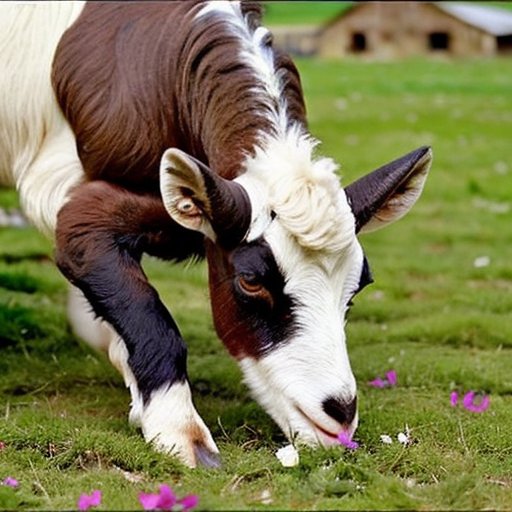 Уютный фермерский двор с козьим сараем, зелеными пастбищами и яркими полевыми цветами.