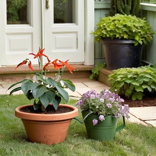 Сад с различными сортами жимолости, саженцами в горшках, инструментами и руководством по посадке.